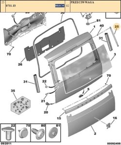 Actuador de la tapa trasera  P1007 Original 6124QL 8731J3