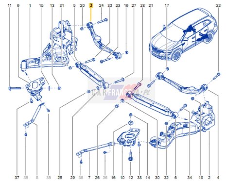 Brazo oscilante derecho  trasero superior 551205HA0B OE Renault Koleos II