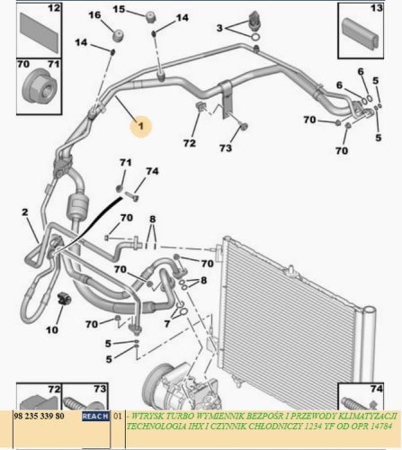 Conducto de aire acondicionado 9823533980 Nuevo OE Citroën Peugeot 208
