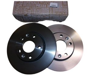 Juego de discos de freno delanteros 402067816R Renault Express 280x24 ventilados, originales y nuevos